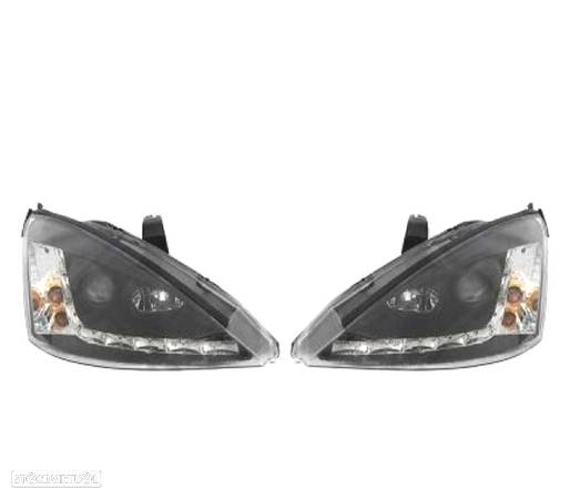 FARÓIS LUZ DIURNA LED COM PISCAS PARA FORD FOCUS 98-01 FUNDO PRETO - 1