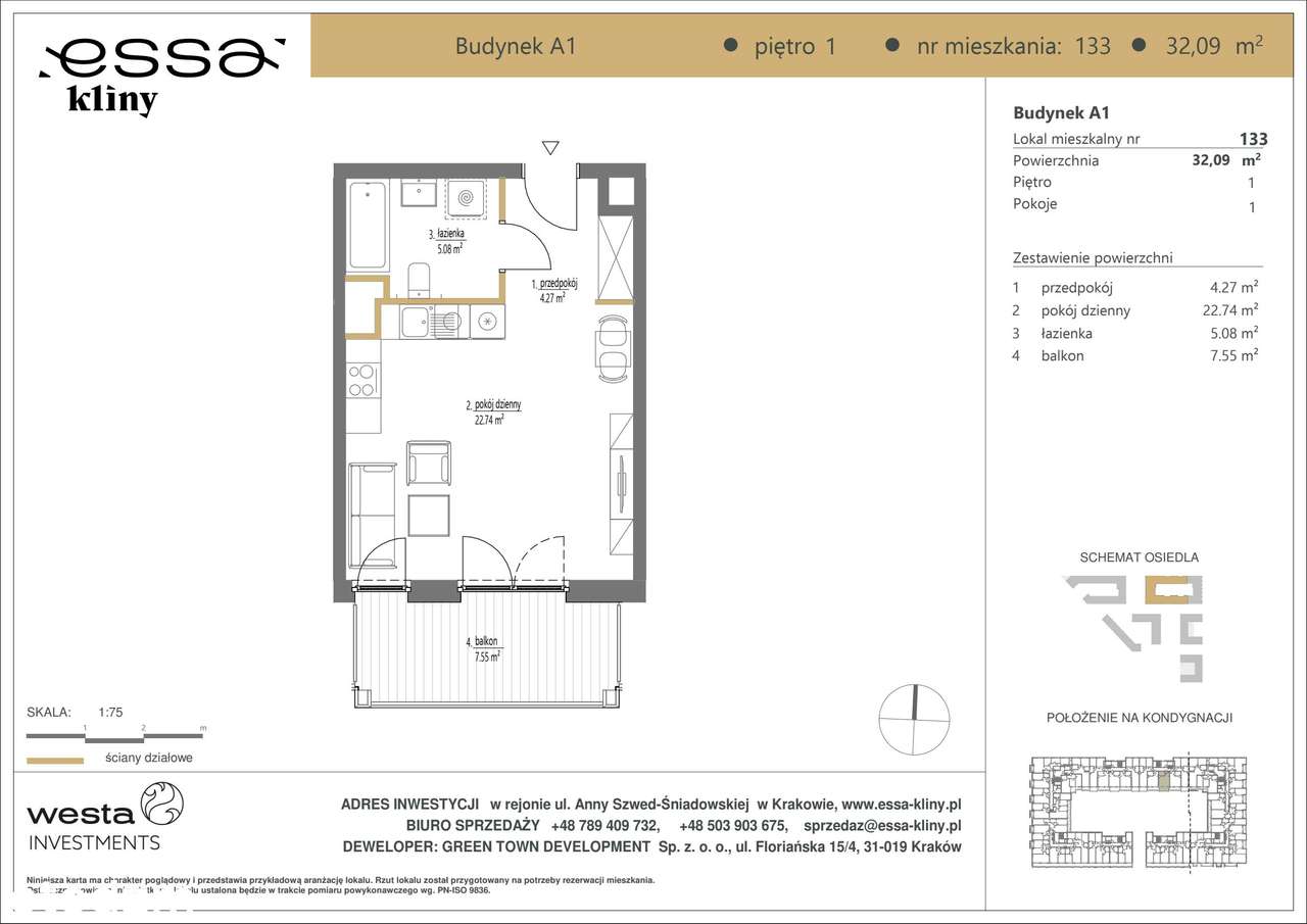1-pokojowe mieszkanie 32m2 + balkon Bez Prowizji - Pełny obrazek: 2/7
