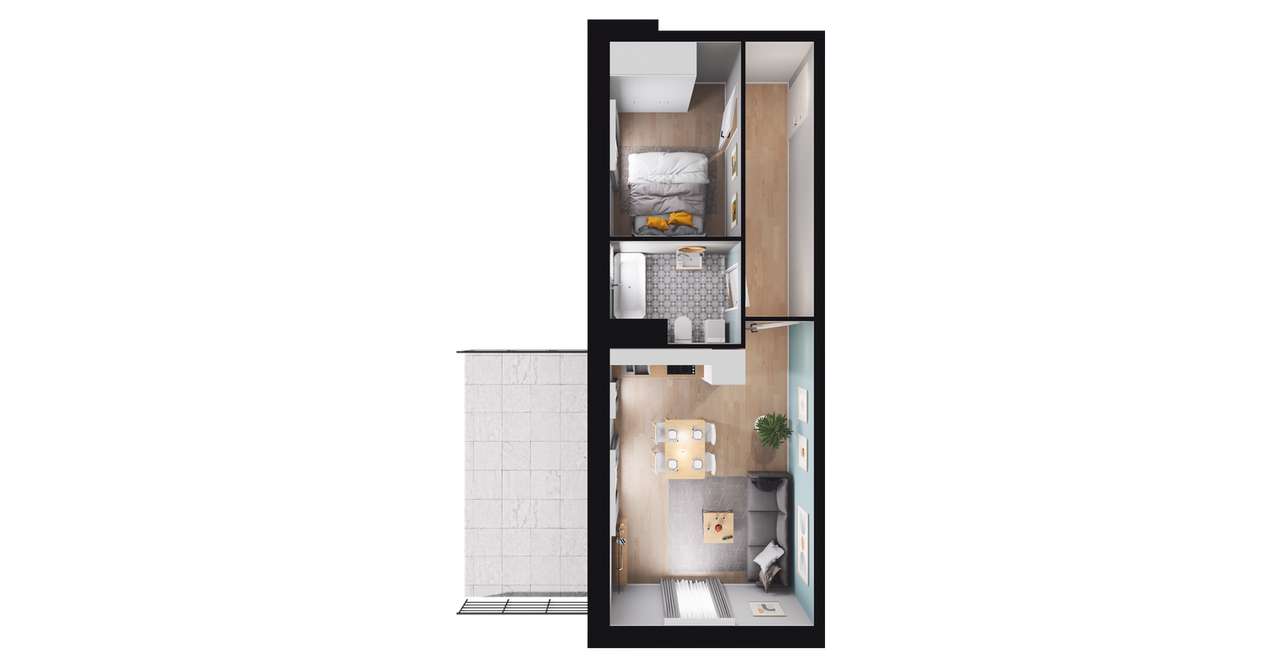 2-pokojowe mieszkanie 37m2 + taras Bezpośrednio - Pełny obrazek: 2/7