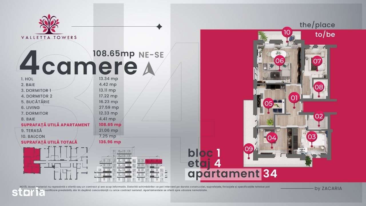 4 camere / etaj 4/ 136mp utili / Valletta Towers / Craiova - Imagine principală: 2/16