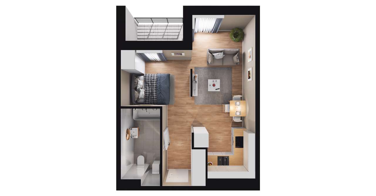 1-pokojowe mieszkanie 36m2 + loggia - Pełny obrazek: 2/8