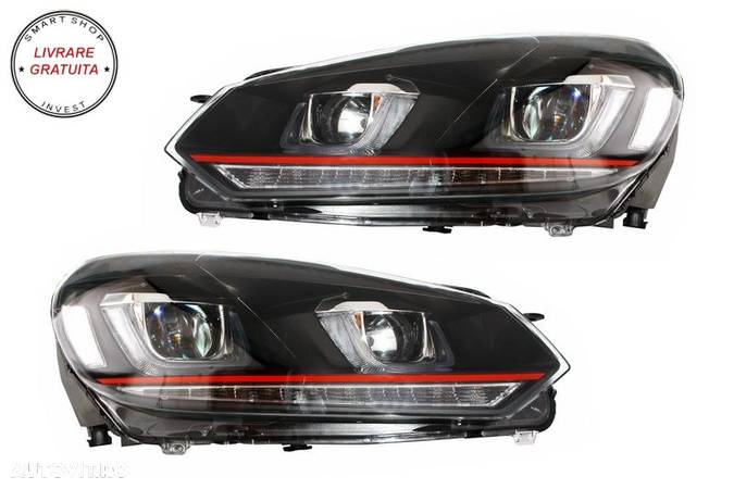 Faruri LED VW Golf 6 VI (2008-2012) Golf 7 U Design With Red Strip GTI Semnal LED - livrare gratuita - 1