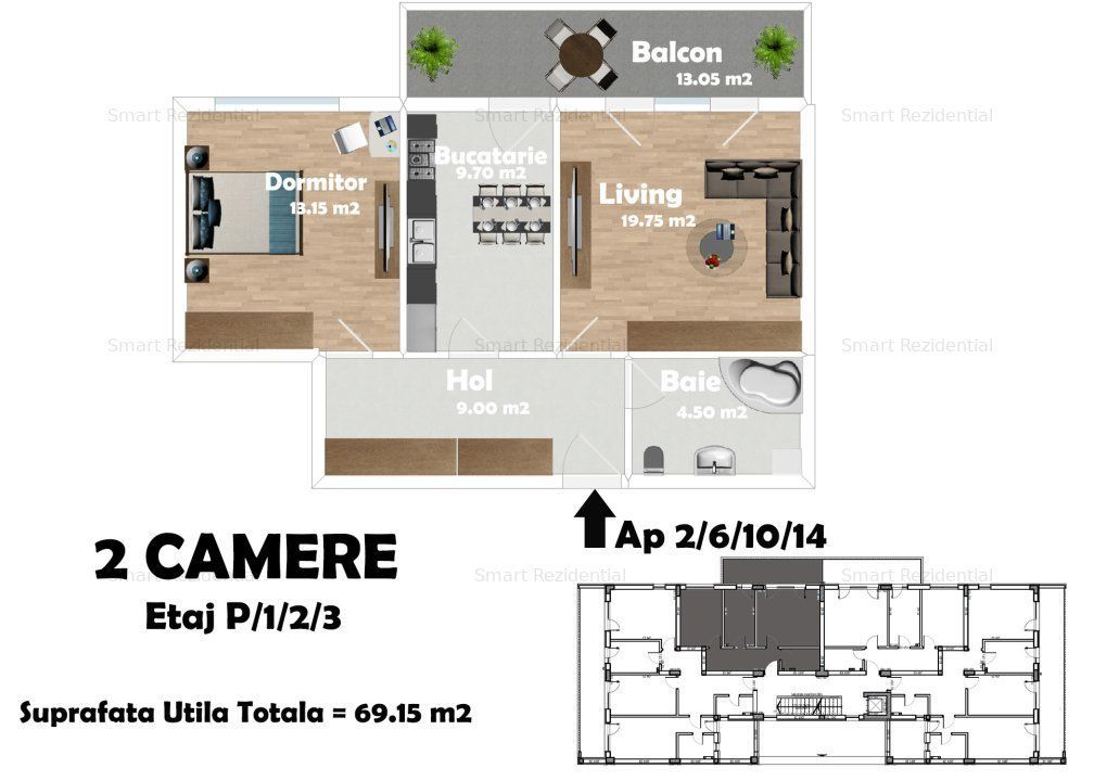 Apartament 2 camere centru Piata Alba Iulia/Imobil lux