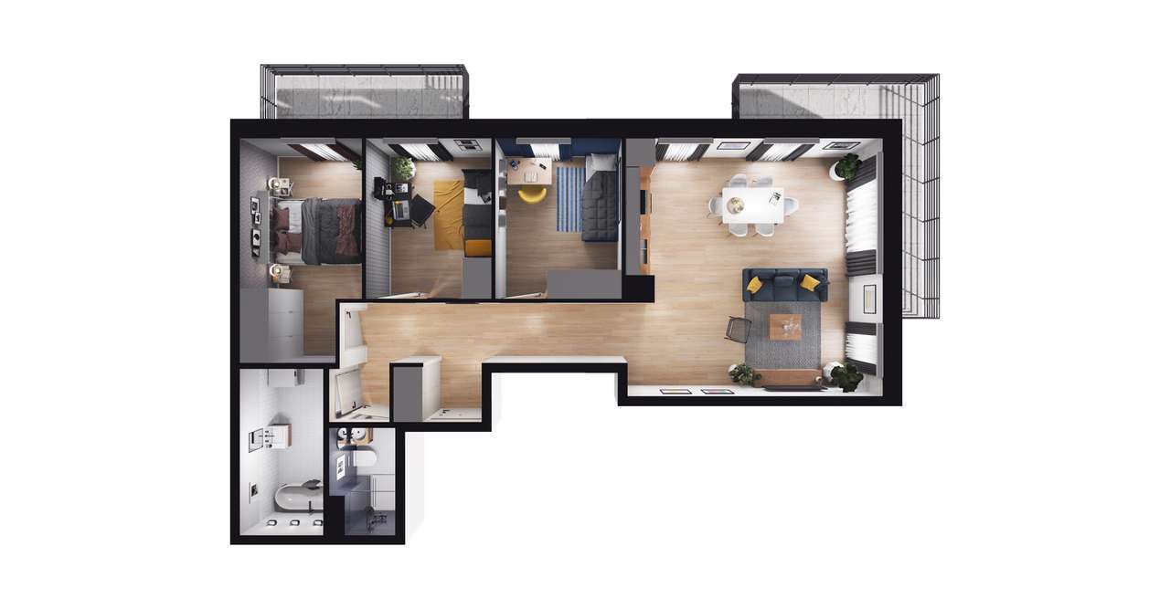 4-pokojowe mieszkanie 77m2 + 2 balkony - Pełny obrazek: 2/8