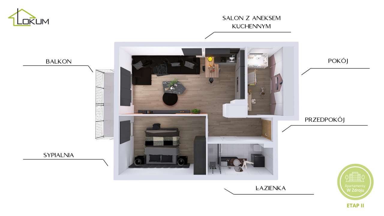 E16 | Funkcjonalne 3 pokoje na I piętrze | 48 m² | stan deweloperski (lokal E16)