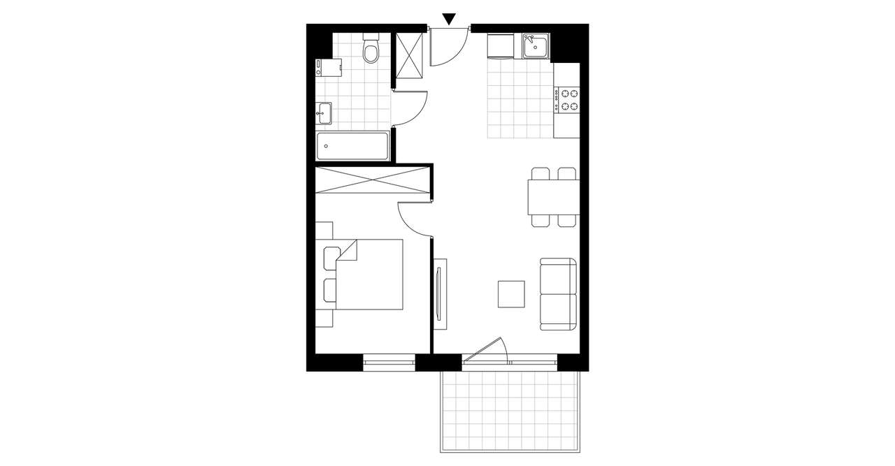 2-pokojowe mieszkanie 42m2 + balkon - Pełny obrazek: 3/8