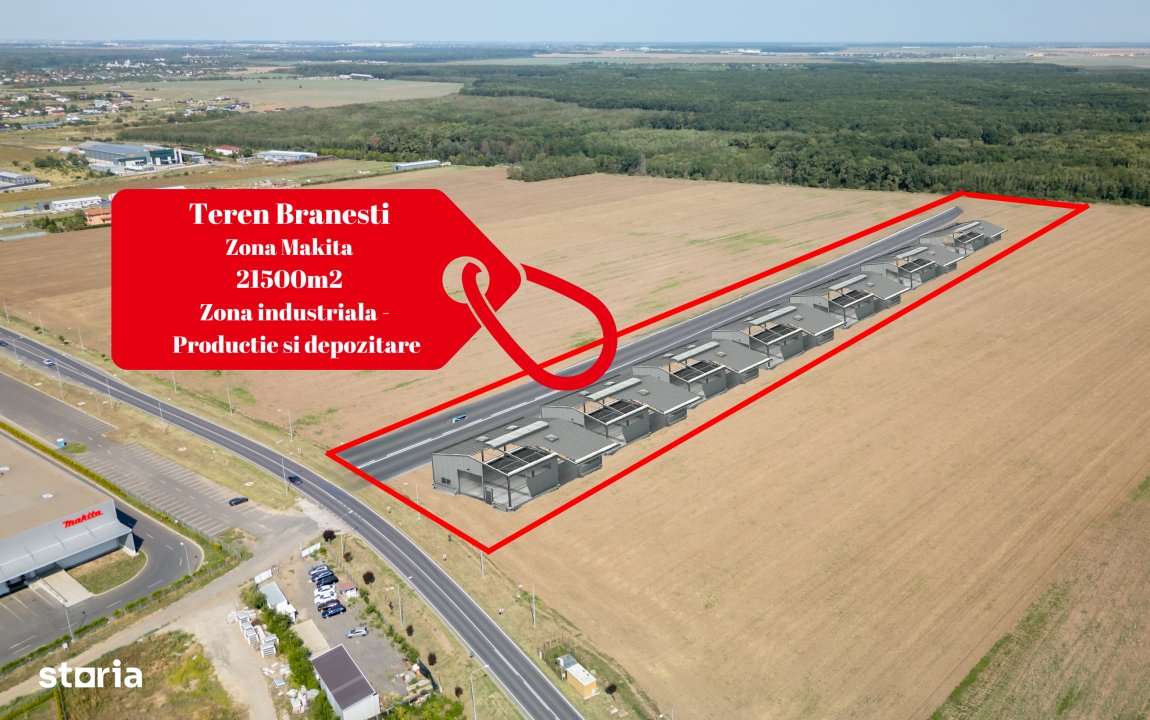 Teren Vanzare Intravilan Branesti investitie Zona Industriala Makita - Imagine principală: 1/19