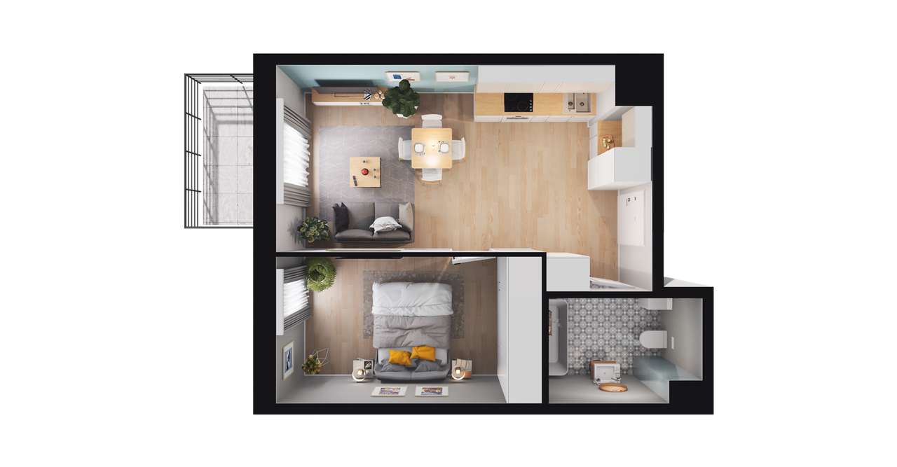 2-pokojowe mieszkanie 38m2 + balkon - Pełny obrazek: 2/8