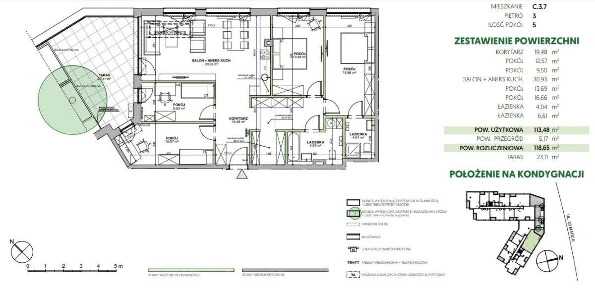 Wysokie piętro | Taras 23 m2 | Las-9