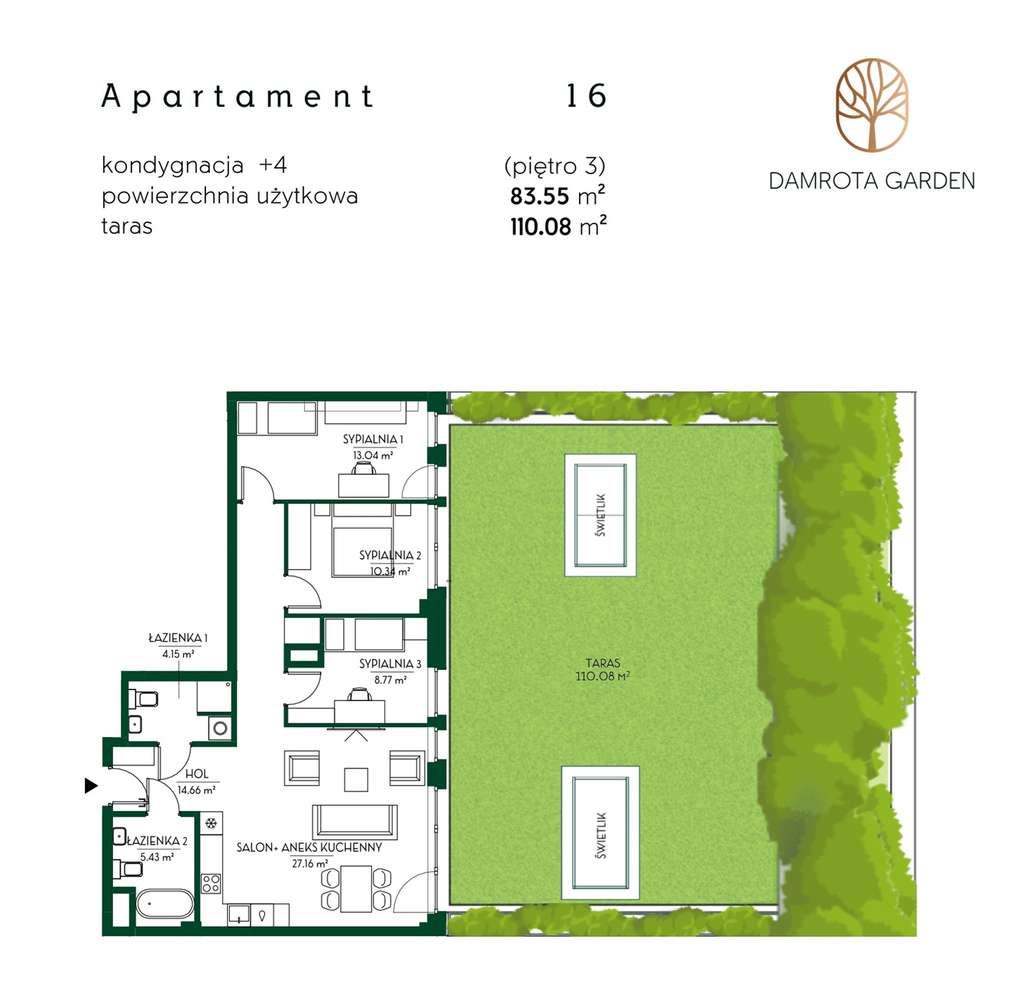 Apartament 4 pokoje + ogród 110 m2 | 3 piętro | Odbierz klucze 01.2026 - Pełny obrazek: 3/11