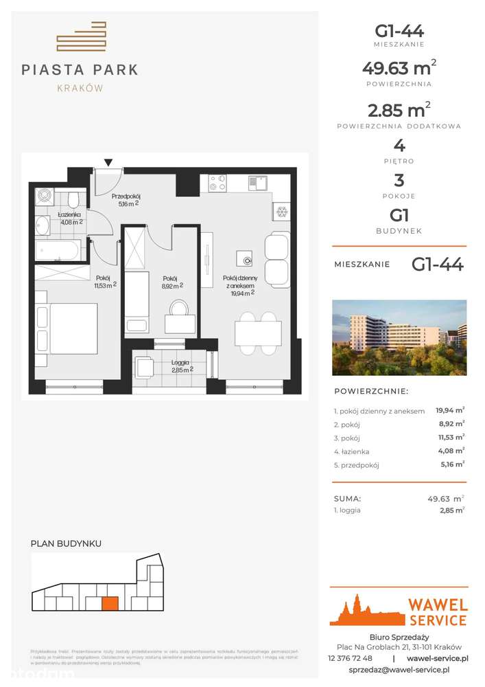 Piasta Park V​I | mieszkanie 3-pok. | G1-44 - Pełny obrazek: 2/7