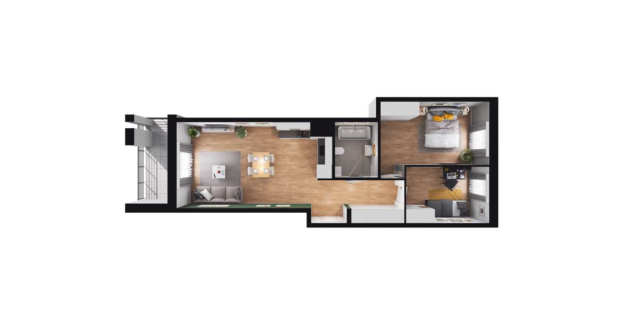 3-pokojowe mieszkanie 58 m² + loggia - Widok 2