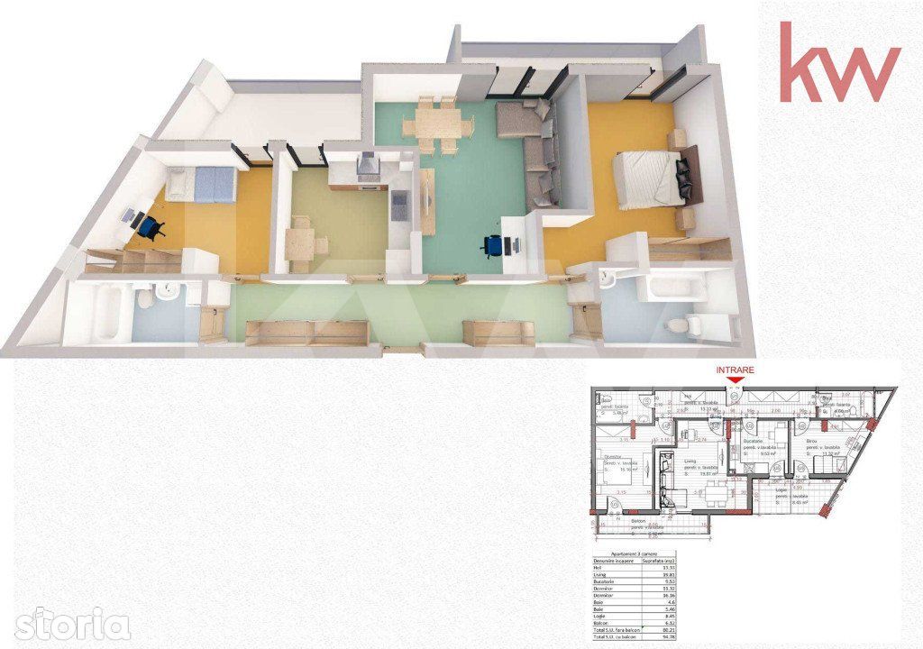 Apartament 3 camere - 2 bai - parcare subterana inclusa - zona Boema