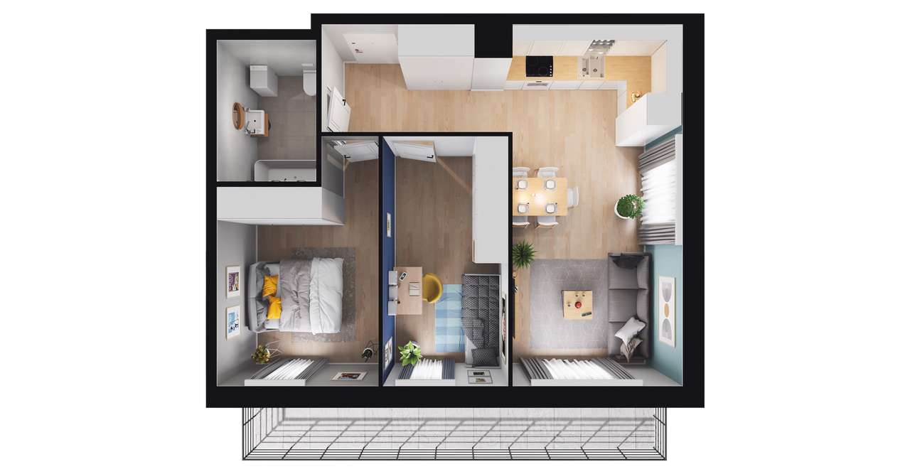 3-pokojowe mieszkanie 54m2 + balkon Bezpośrednio - Pełny obrazek: 2/8