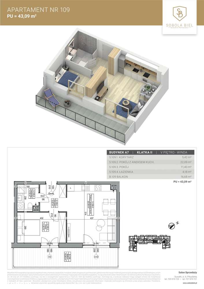 2-pokojowe mieszkanie 43m2 + balkon Bez Prowizji - Pełny obrazek: 2/7