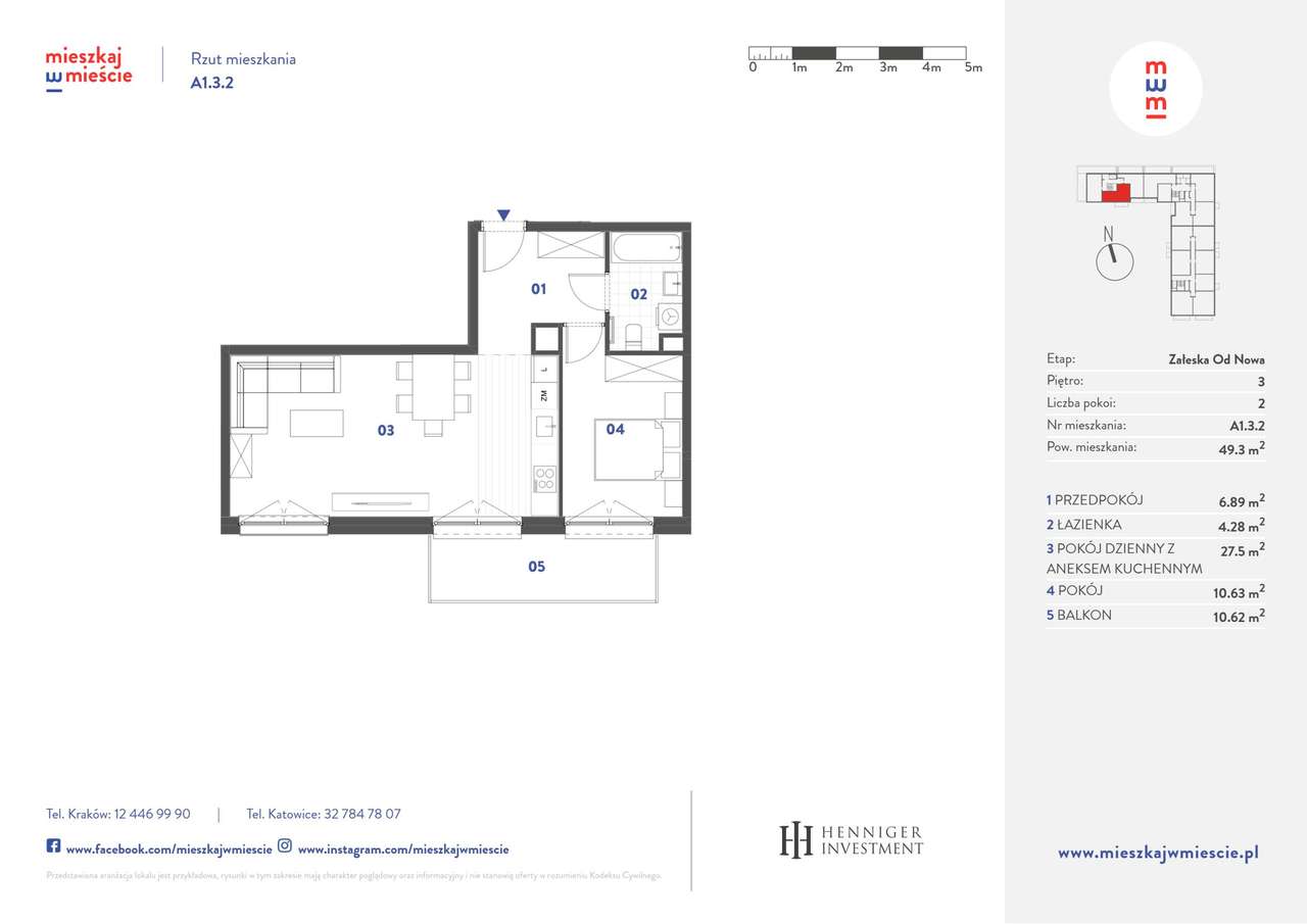 2-pokojowe mieszkanie 49m2 + balkon - Pełny obrazek: 1/6