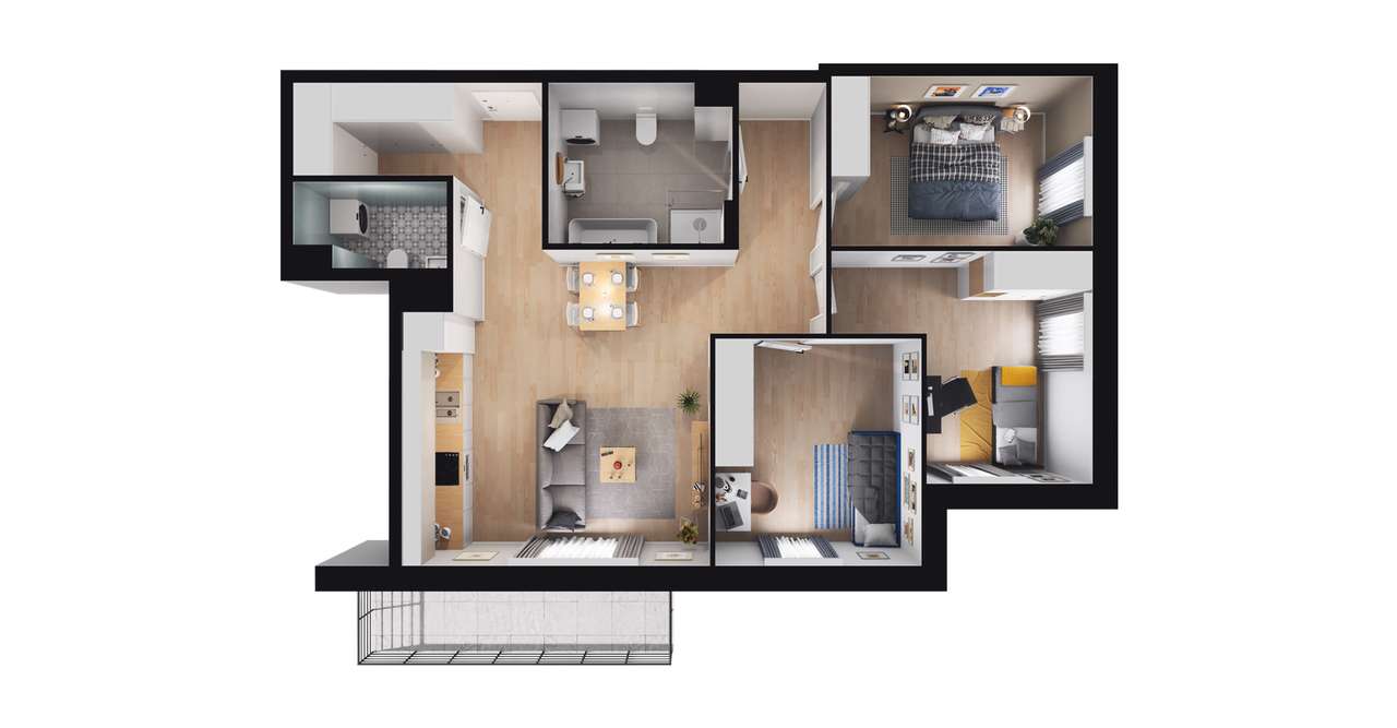 4-pokojowe mieszkanie 79m2 + 2 balkony - Pełny obrazek: 2/8