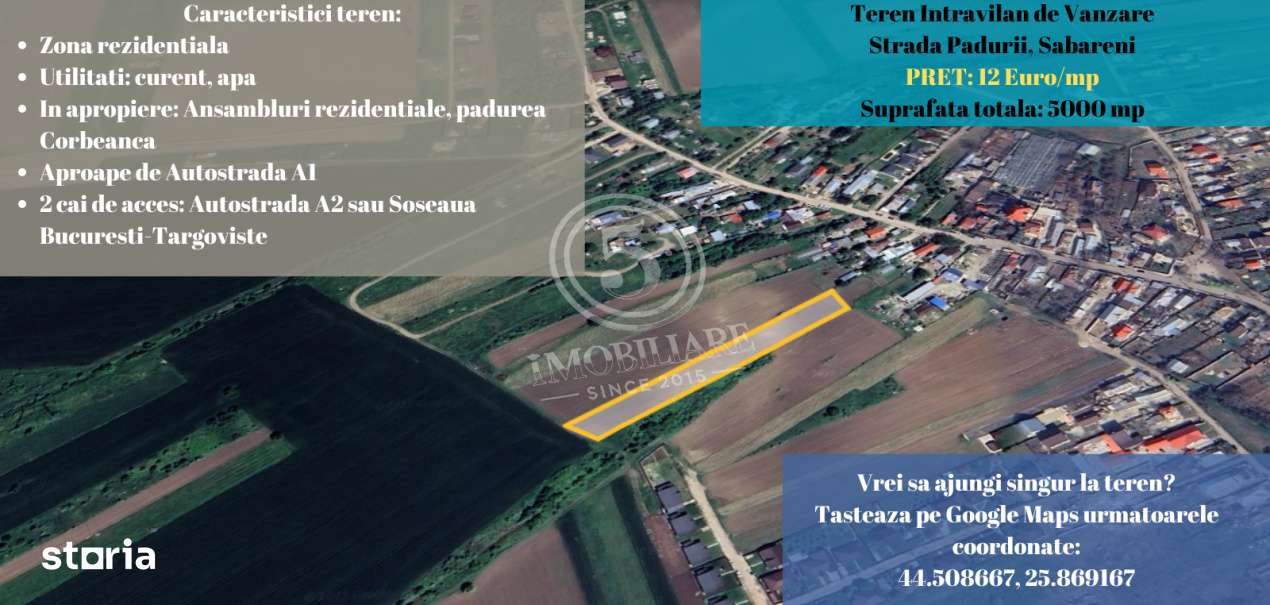 Sabareni in apropierea Padurii Cereanca- Teren de Vanzare - Imagine principală: 1/4