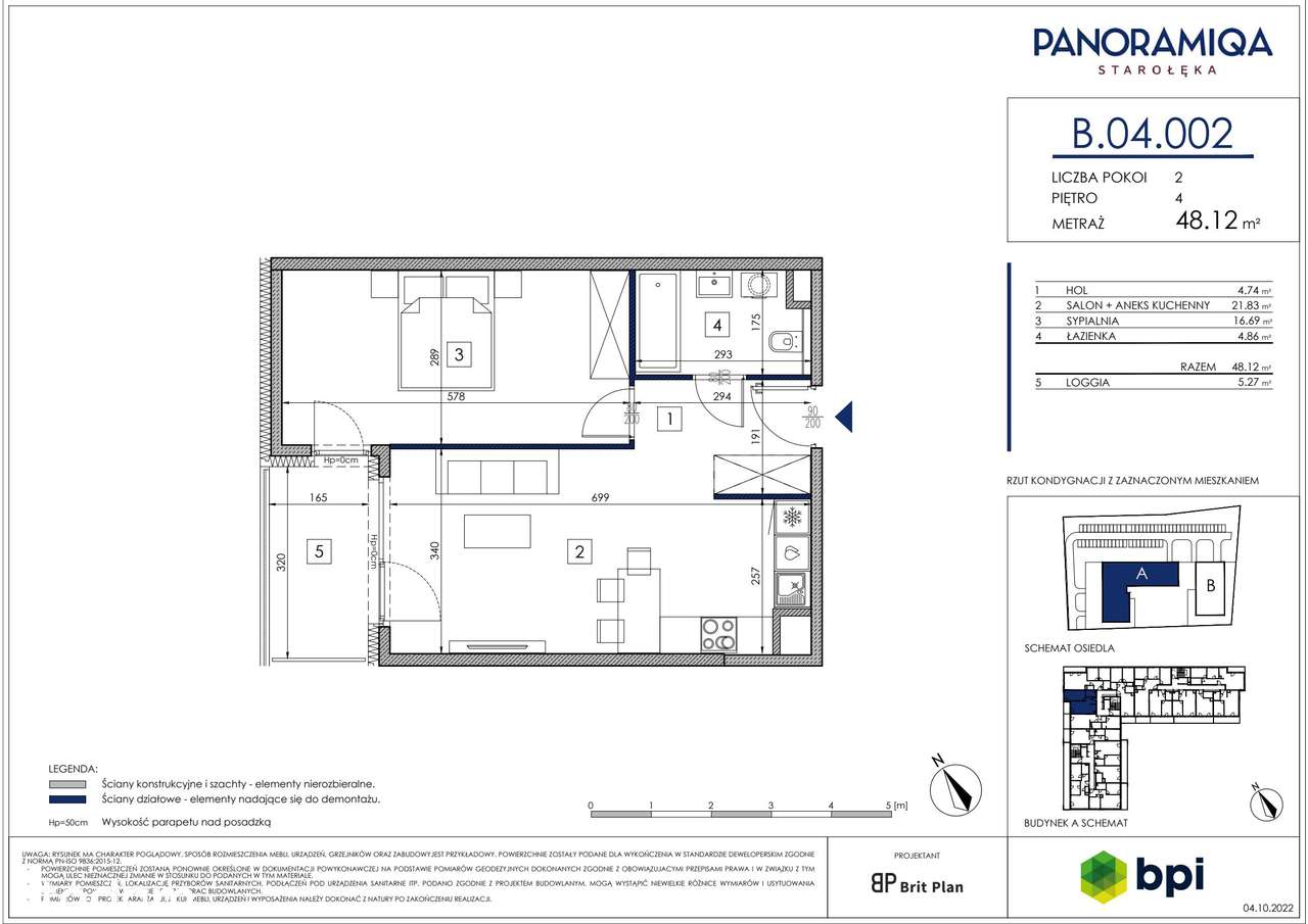 2-pokojowe mieszkanie 48m2 + loggia - Pełny obrazek: 2/7