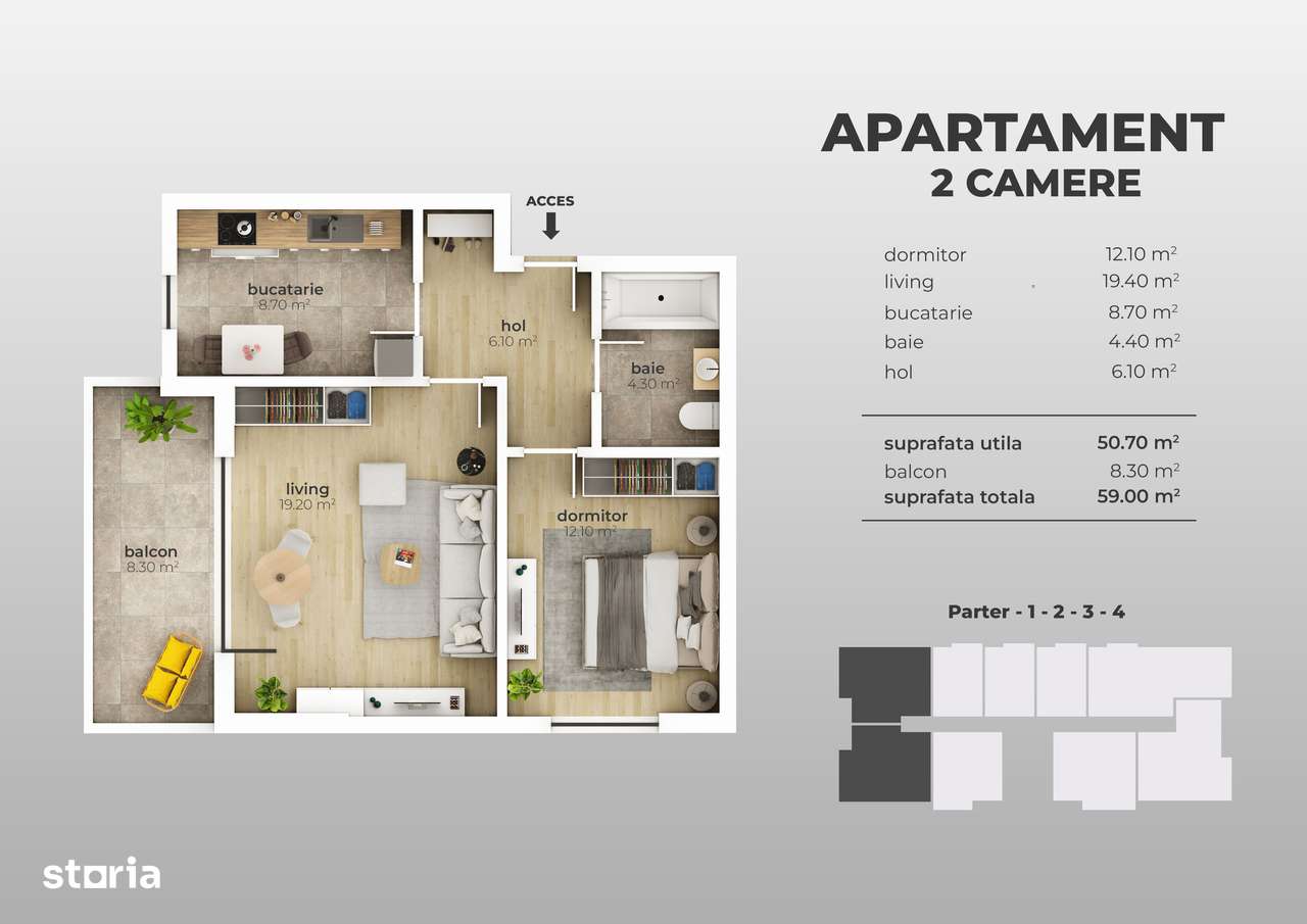 Apartament 2 camere decomandat, bloc nou, Aparatorii Patriei metrou - Imagine principală: 5/5
