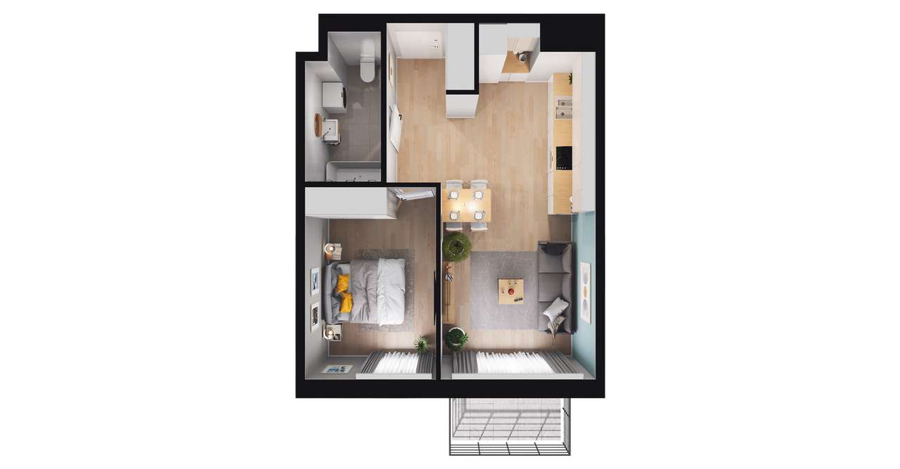 2-pokojowe mieszkanie 42m2 + balkon Bezpośrednio - Pełny obrazek: 2/8