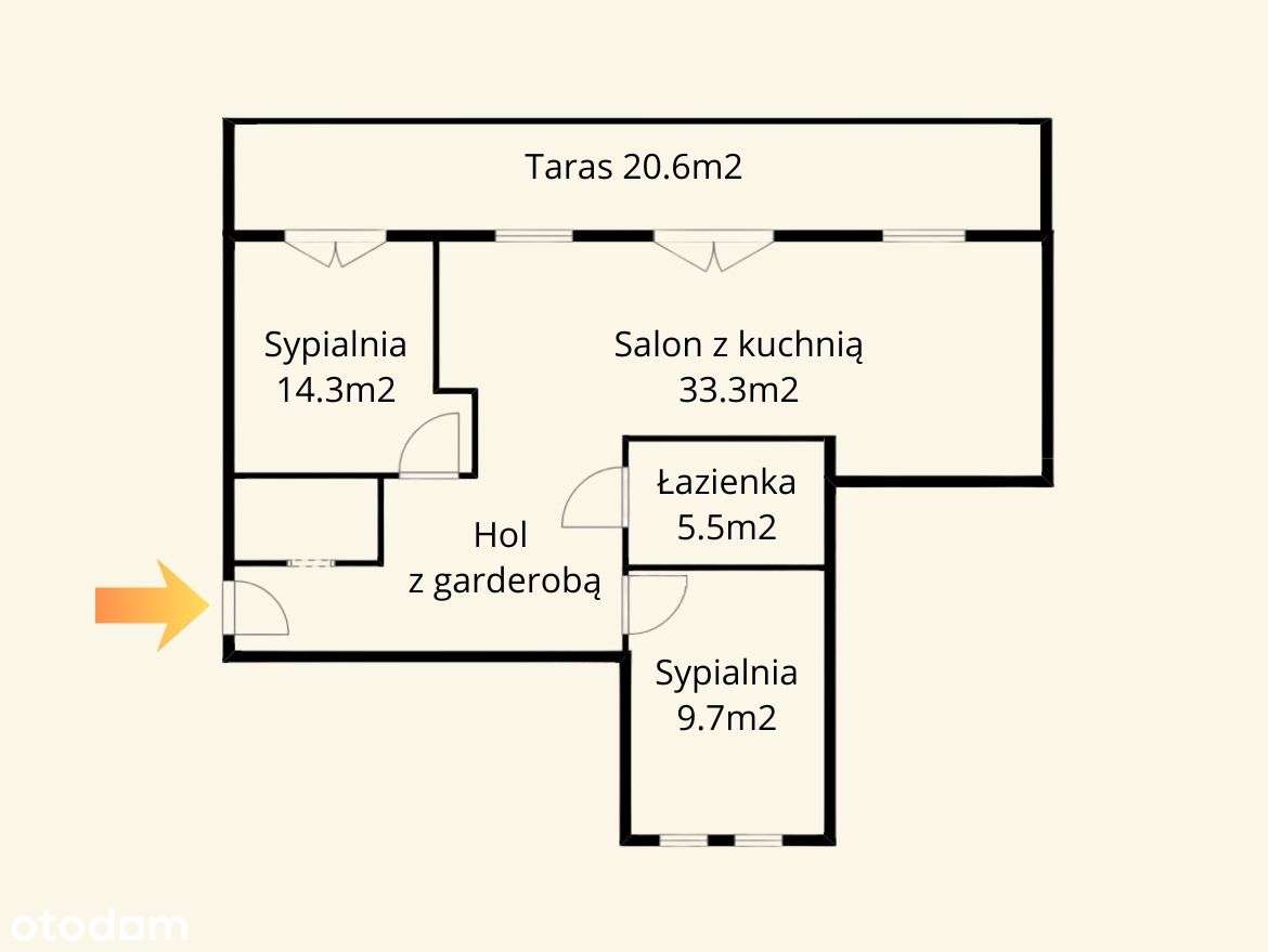 Nowy budynek. 76m2 mieszkania + 20m2 tarasu +4m2 komórka + m-ce post. - Pełny obrazek: 4/18