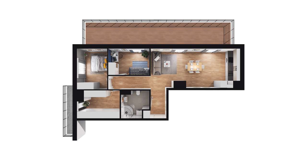 3-pokojowe mieszkanie 70m2 + taras Bezpośrednio - Pełny obrazek: 2/7