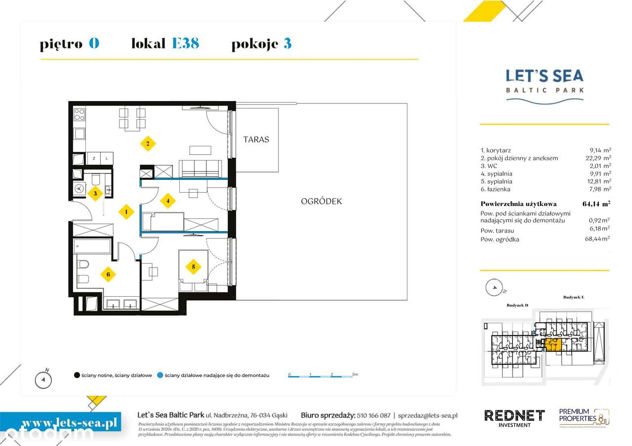 3-pokojowe mieszkanie 64m2 + ogródek Bezpośrednio - Pełny obrazek: 2/7