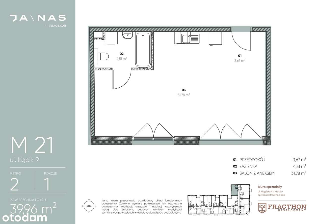 1-pokojowe mieszkanie 39m2 Bez Prowizji - Pełny obrazek: 2/6
