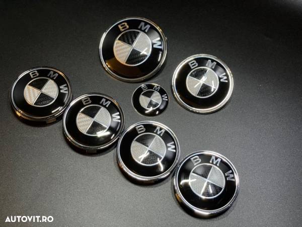 Set Embleme BMW Negru carbon 7 piese Capota / Haion / Volan / Capace Roti - 3