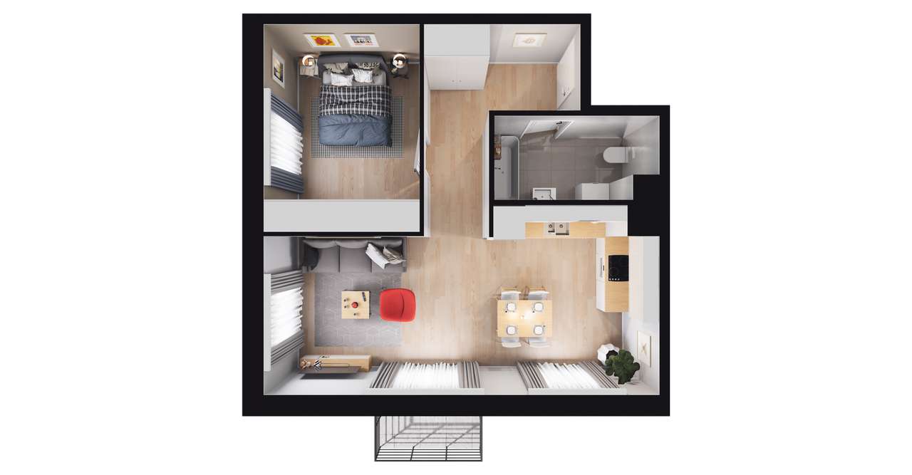 2-pokojowe mieszkanie 49m2 + balkon - Pełny obrazek: 2/8