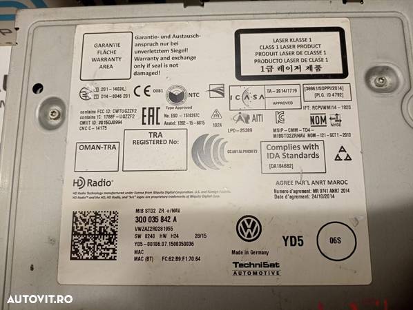 Unitate Modul Calculator Bluetooth Magazie CD - uri Slot Card SD Volkswagen Golf 7 2013 - 2017 Cod 3Q0035842A [M4461] - 5