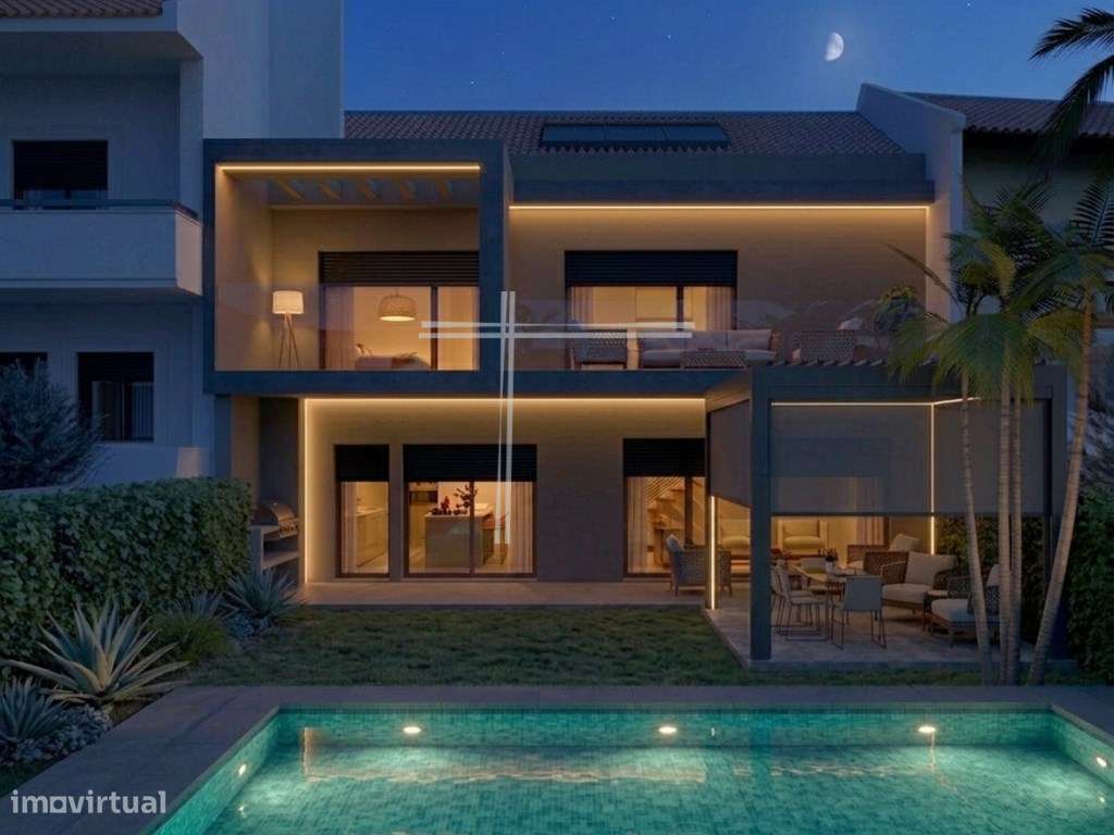 Moradia em banda T4, arquitetura contemporânea com piscina - Feijó-5