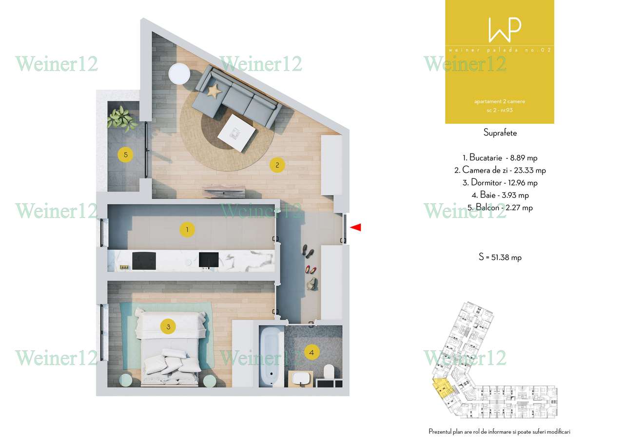 Apartament 2 camere Direct Dezvoltator Vest Group Weiner Residence - Imagine principală: 2/15