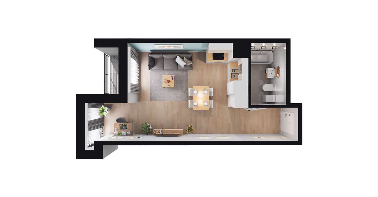 1-pokojowe mieszkanie 32m2 + loggia Bezpośrednio - Pełny obrazek: 2/8