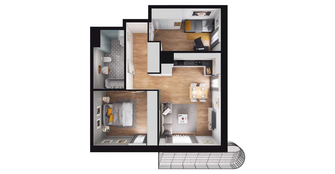 3-pokojowe mieszkanie 52m2 + balkon - Pełny obrazek: 2/6