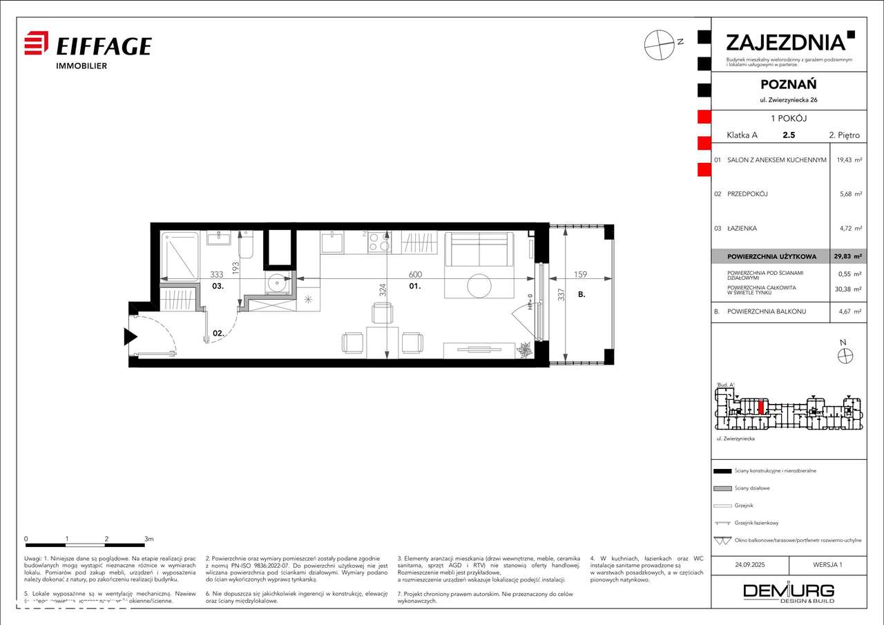 1-pokojowe mieszkanie 29m2 + balkon Bezpośrednio - Pełny obrazek: 2/8