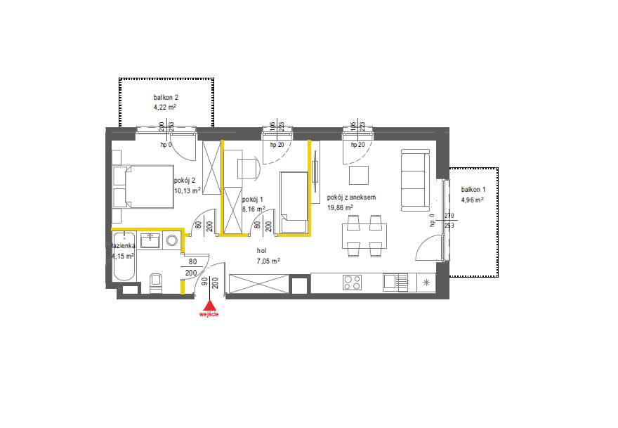 3 pokoje| 51 m²|Jasny salon z aneksem kuchennym| Super rozkład|0% PROW - Pełny obrazek: 2/8