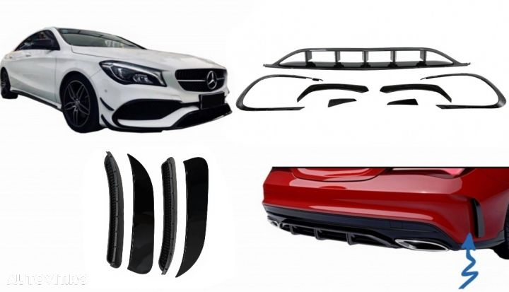 Prelungiri Bara Fata si Spate compatibil cu Mercedes CLA W117 Facelift (2016-2018) CLA45 Design Neg - 1