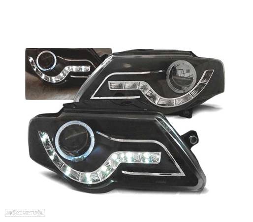 FAROIS OPTICAS ANGEL EYES CON LUZ DIURNA PARA VOLKSWAGEN VW PASSAT B6 3C 05-10 FUNDO PRETO - 2