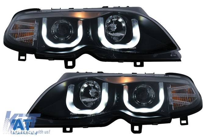 Faruri 3D U LED Angel Eyes BMW Seria 3 E46 Facelift (09.2001-03.2005) Limousine Touring Negru - 1