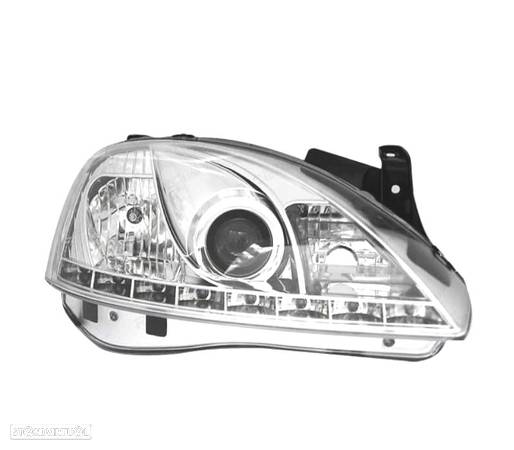 FARÓIS FRONTAIS PARA OPEL CORSA C LUZ DIURNA LED 00-06 FUNDO CROMADO - 2