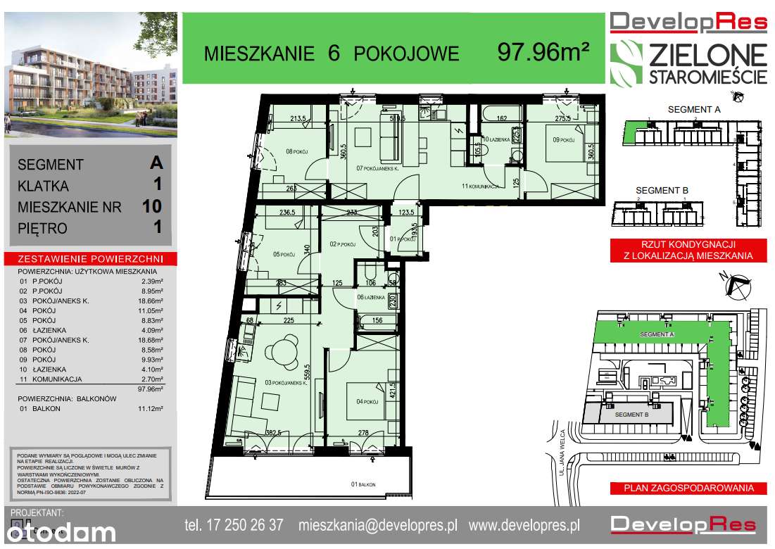 Duże mieszkanie 6 pokoi 97,96 m² z balkonem , Zielone Staromieście