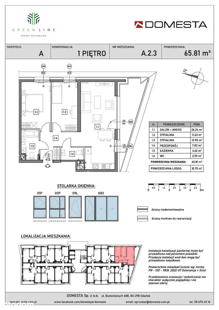 3-pokojowe mieszkanie 65m2 + loggia - Pełny obrazek: 2/7