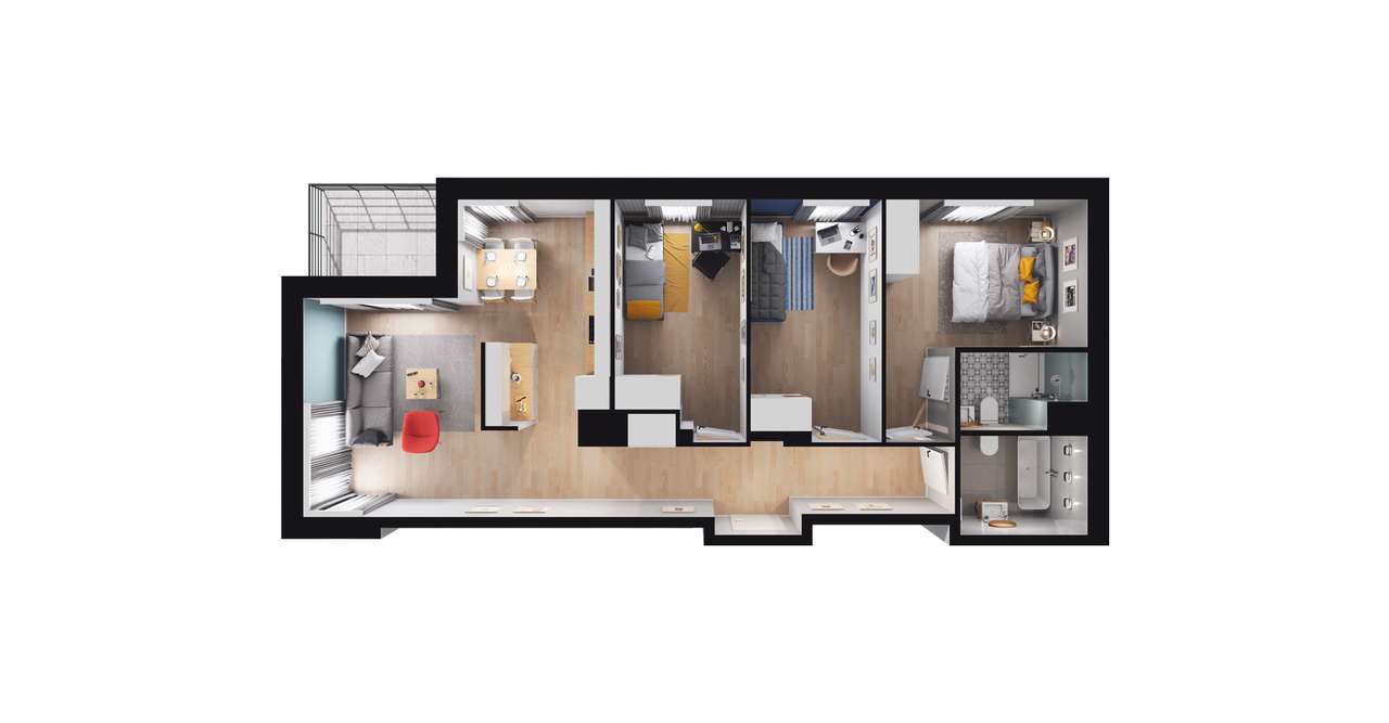 4-pokojowe mieszkanie 74m2 + balkon - Pełny obrazek: 2/8