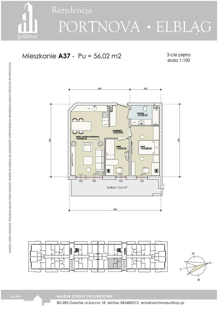 3-pokojowe mieszkanie 56m2 + balkon Bezpośrednio - Pełny obrazek: 2/7