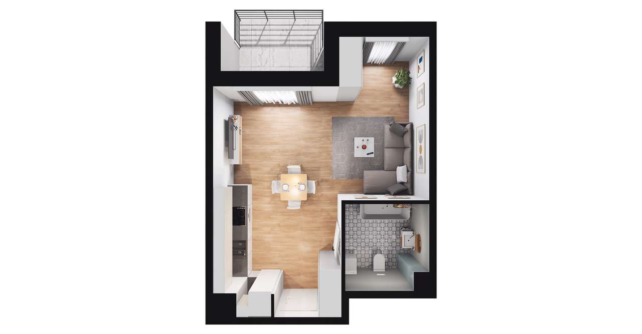 1-pokojowe mieszkanie 34m2 + balkon Bezpośrednio - Pełny obrazek: 2/8