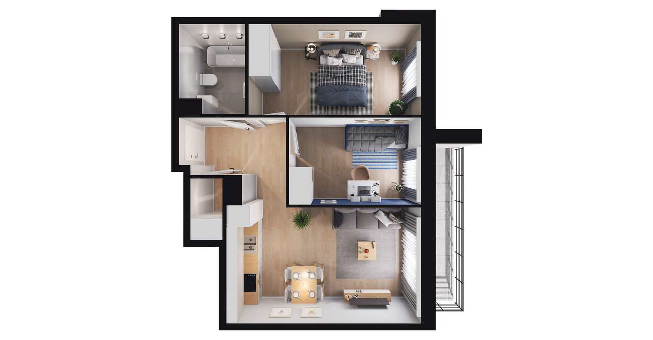 3-pokojowe mieszkanie 48m2 + loggia Bez Prowizji - Pełny obrazek: 2/8