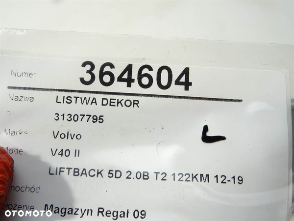 LISTWA DEKOR VOLVO V40 liftback (525, 526) 2012 - 2022 T2 90 kW [122 KM] benzyna 2015 - 2022 - 5