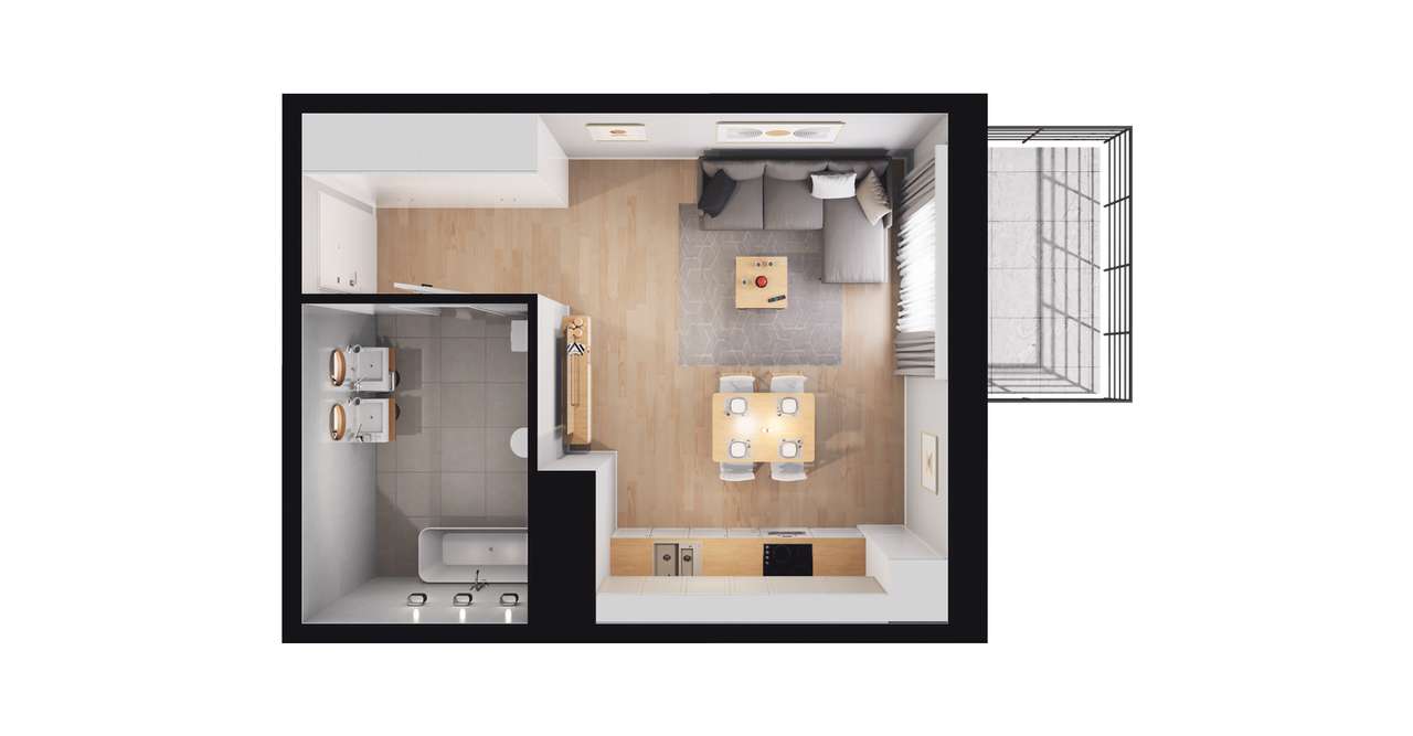 1-pokojowe mieszkanie 32m2 + balkon - Pełny obrazek: 2/8